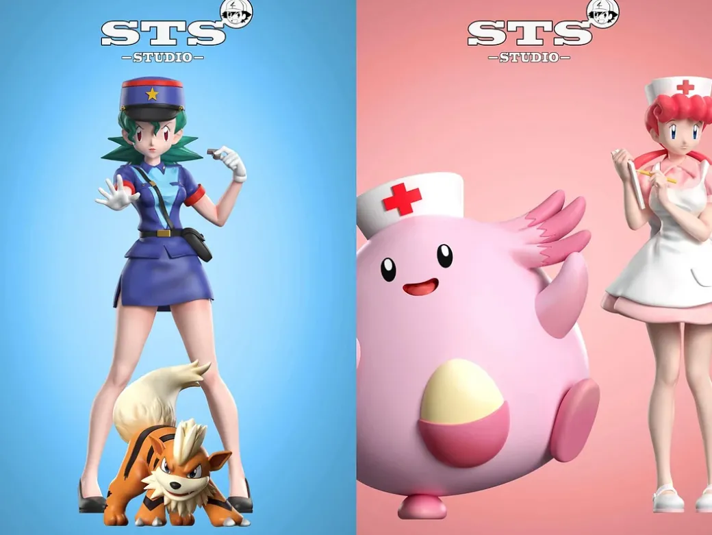 1/20 & 1/8 Scale World Zukan Officer Jenny With Growlithe & Nurse Joy With Chansey - Pokemon Resin Statue - STS Studio