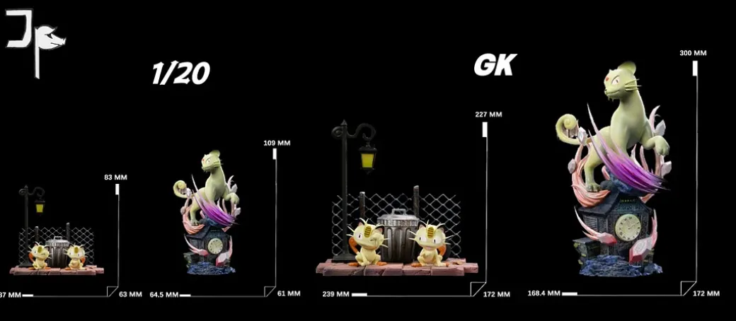 1/20 & GK Big Scale World Zukan Evolution of Persian Set with LED - Pokemon Resin Statue - JP Studio