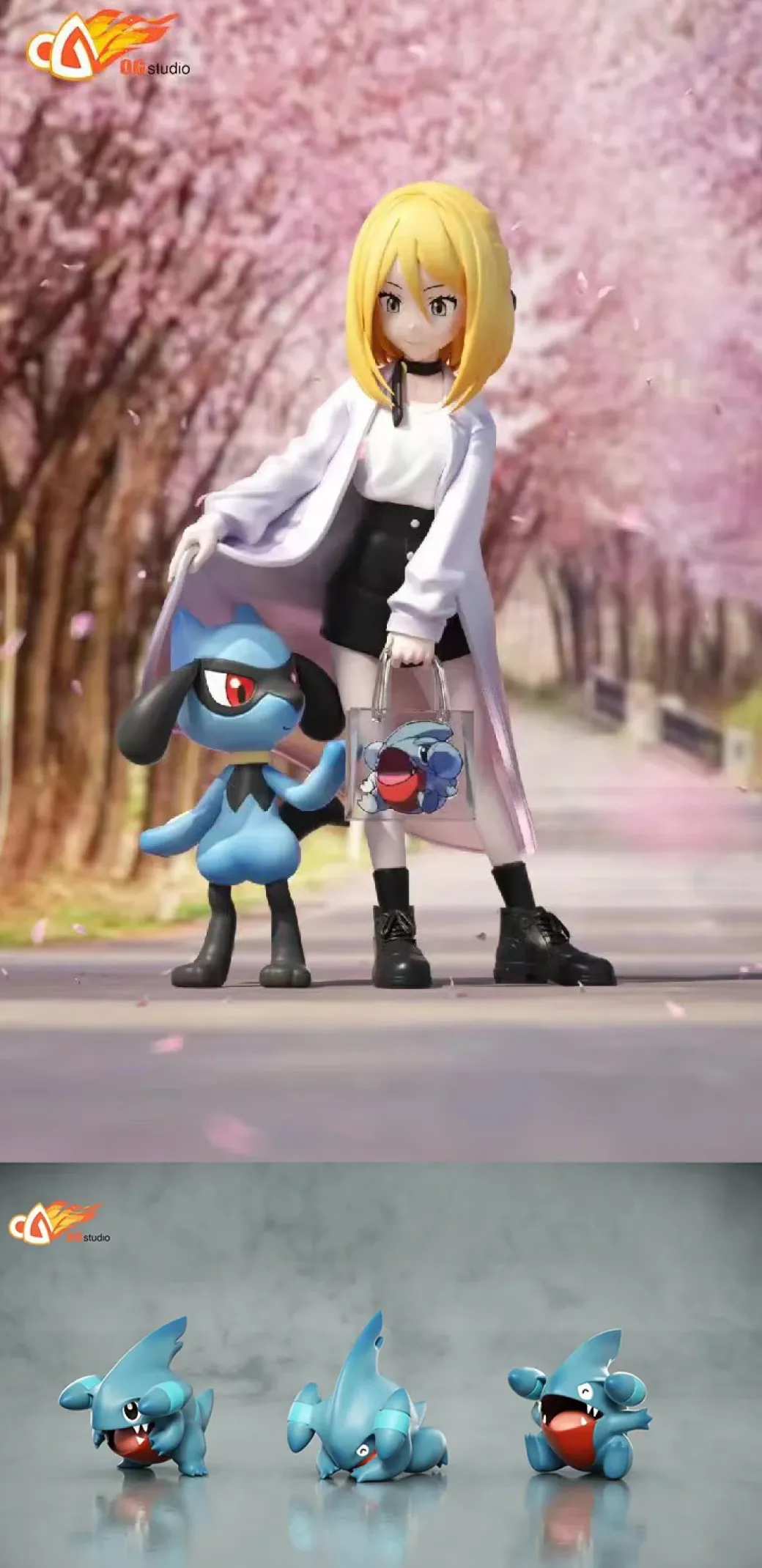 1/20 Scale Cynthia & Riolu & Gible - Pokemon Statue - OG Studio