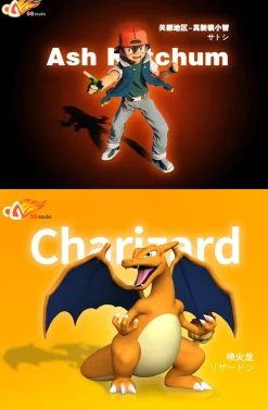 1/8 Scale Pokemon Journey Battle Pose Ash Ketchum & Charizard - Pokemon Resin Statue - OG Studio