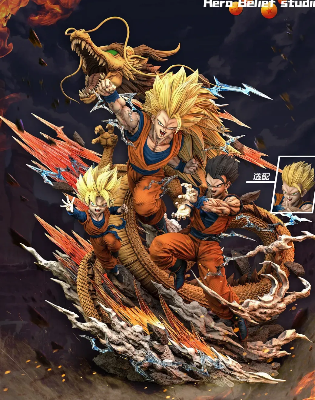 1/6 Scale Super Saiyan 3 Son Goku & Son Gohan & Son Goten - Dragon Ball Resin Statue - Hero Belief Studios
