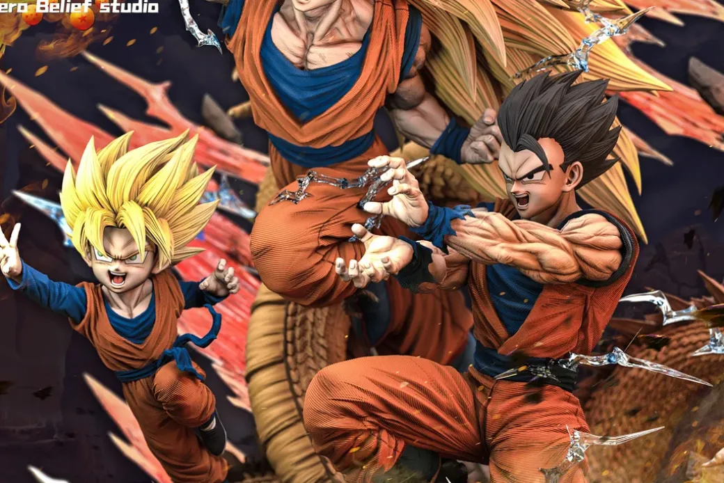 1/6 Scale Super Saiyan 3 Son Goku & Son Gohan & Son Goten - Dragon Ball Resin Statue - Hero Belief Studios