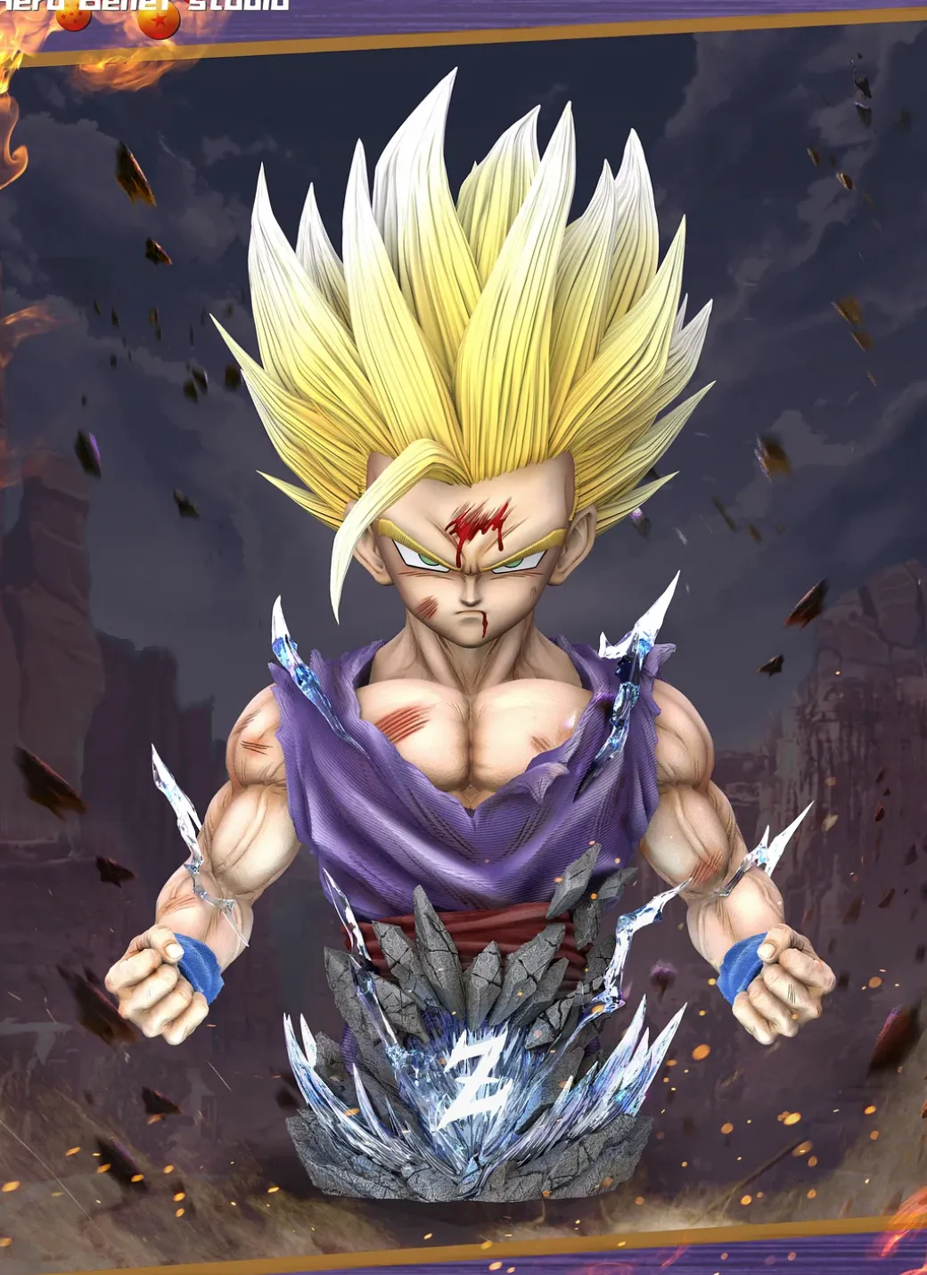 1/1 Scale Super Saiyan 2 Son Gohan Bust Statue with LED & Sound - Dragon Ball Z Resin Statue - Hero Belief Studios