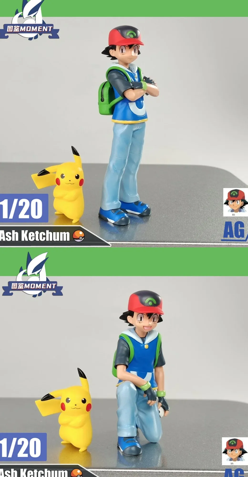 1/20 Scale World Zukan Ash Ketchum with Backpack & Pikachu - Pokemon Resin Statue - Tujian MOMENT Studios