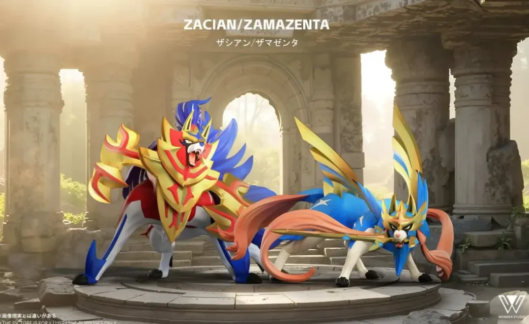 1/20 Scale World Zukan Crowned Sword Zacian & Crowned Shield Zamazenta - Pokemon Statue - Wonder Studio
