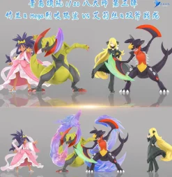1/20 Scale World Zukan Cynthia, Mega Garchomp, Iris & Haxorus - Pokemon Resin Statue - QN Studios