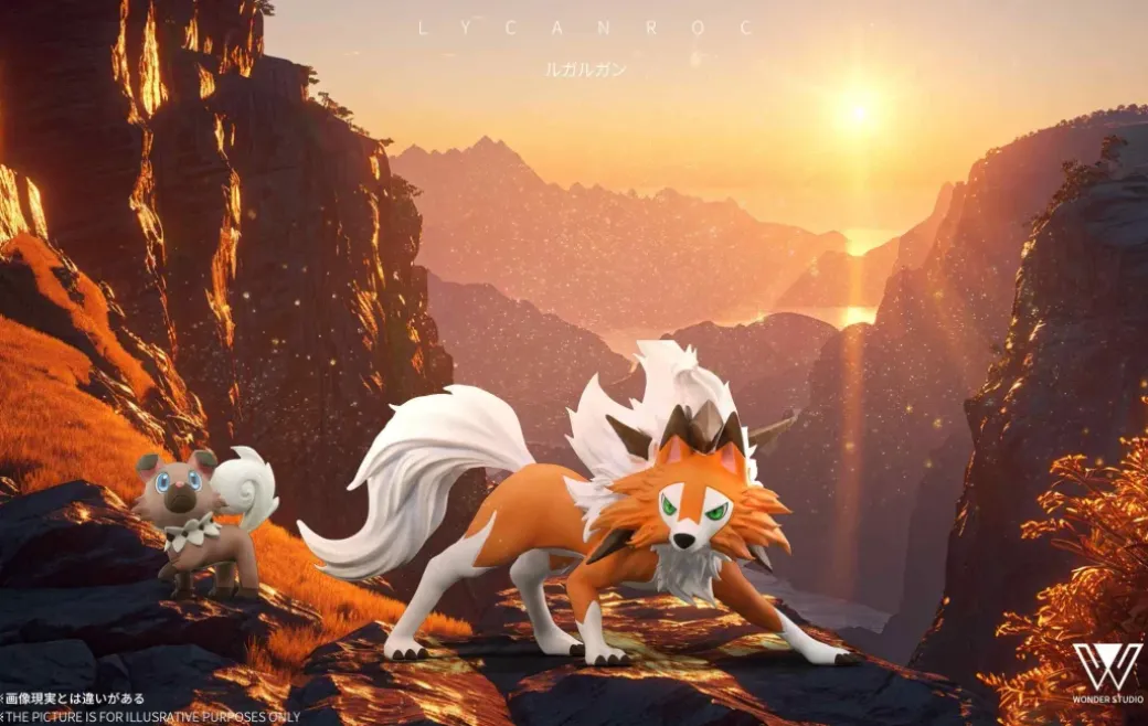 1/20 Scale World Zukan Evolution of Dusk Form Lycanroc Set & Drowzee Set & Orthworm - Pokemon Resin Statue - Wonder Studio