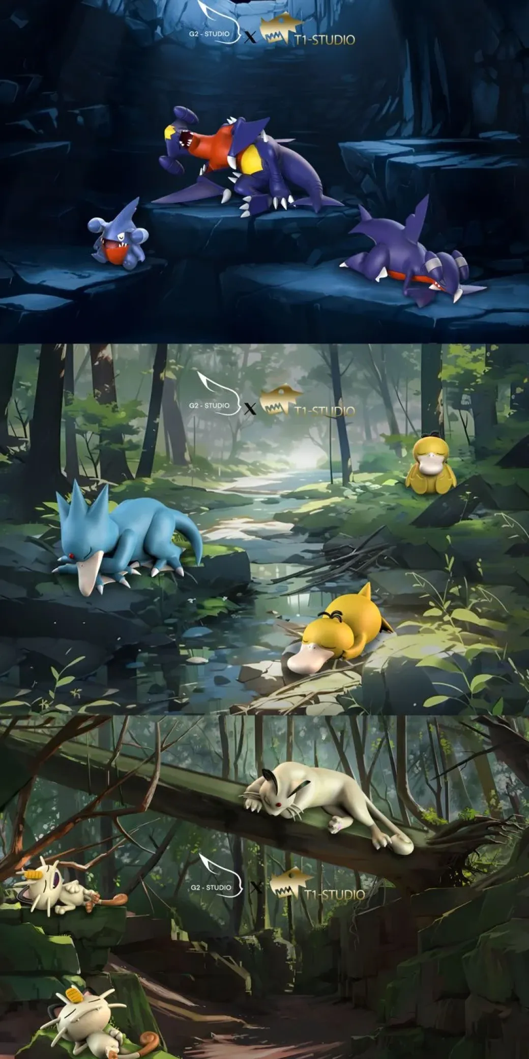 1/20 Scale World Zukan Evolution of Golduck Set & Persian Set & Garchomp Set - Pokemon Statue - G2 Studio