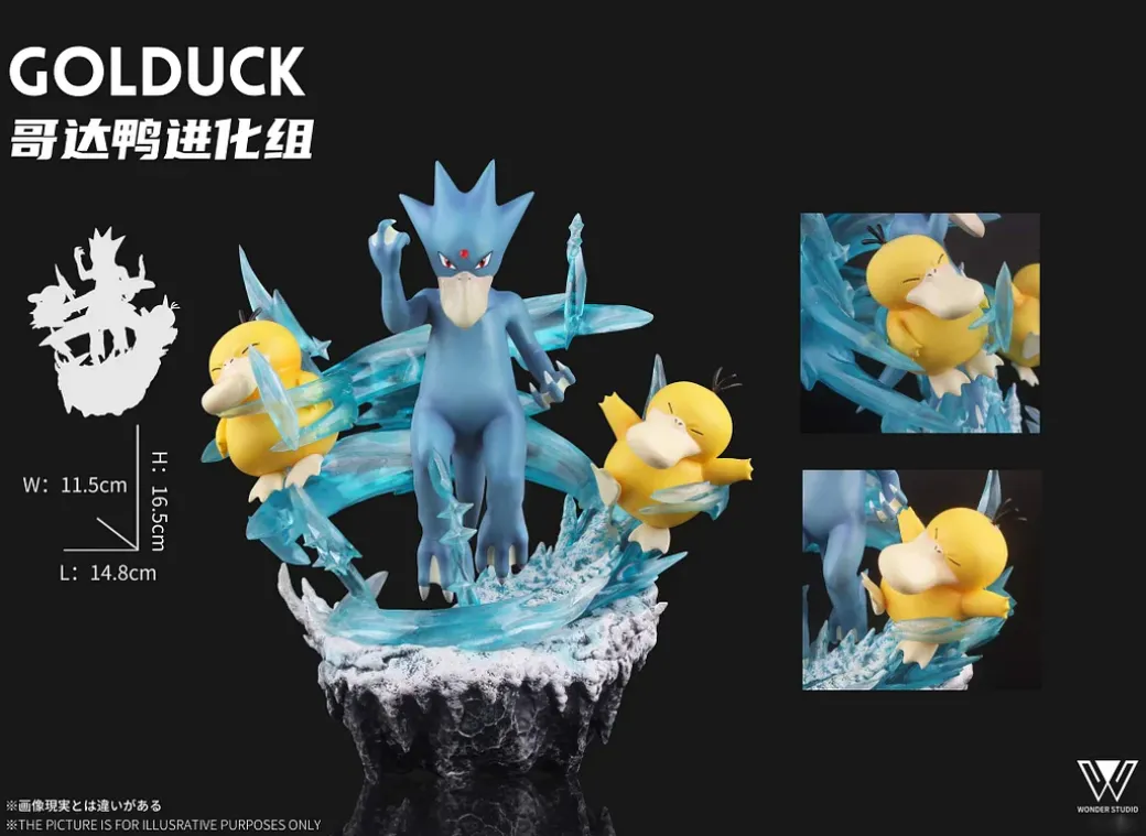 1/20 Scale World Zukan Evolution of Golduck Set - Pokemon Resin Statue - Wonder Studio