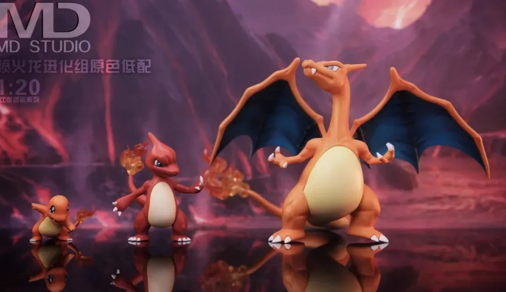 1/20 Scale World Zukan Evolution of Charizard Set & Mega Charizard Y 2.0 - Pokemon Resin Statue - MD-Studio