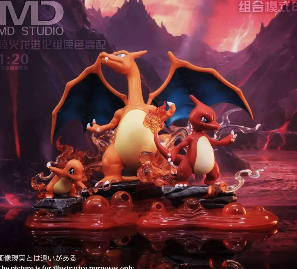 1/20 Scale World Zukan Evolution of Charizard Set & Mega Charizard Y 2.0 - Pokemon Resin Statue - MD-Studio