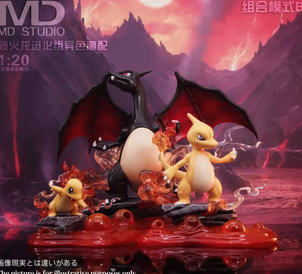 1/20 Scale World Zukan Evolution of Charizard Set & Mega Charizard Y 2.0 - Pokemon Resin Statue - MD-Studio