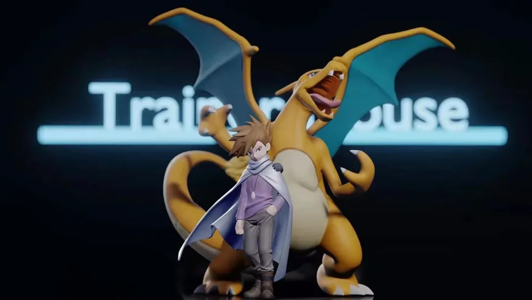 1/20 Scale World Zukan Green Oak & Charizard - Pokemon Statue - Trainer House Studios