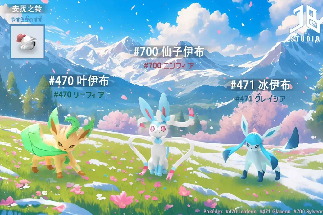 1/20 Scale World Zukan Leafeon & Glaceon & Sylveon - Pokemon Resin Statue - JB Studio