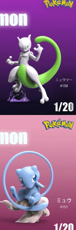 1/20 Scale World Zukan Mew & Mewtwo - Pokemon Resin Statue - MX Studios [In stock]