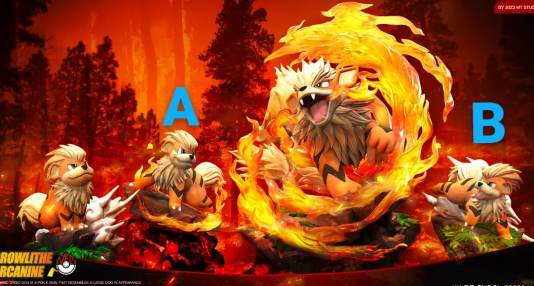 1/20 Scale World Zukan Original Colour Evolution of Arcanine Set - Pokemon Statue - MT Studio