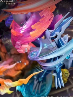 1/20 Scale World Zukan Palkia & Dialga Battle on Space-Time Tower with LED & Sound - Pokemon Resin Statue - Crescent-Studios