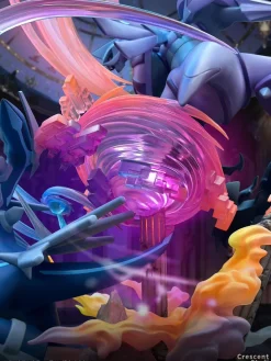 1/20 Scale World Zukan Palkia & Dialga Battle on Space-Time Tower with LED & Sound - Pokemon Resin Statue - Crescent-Studios