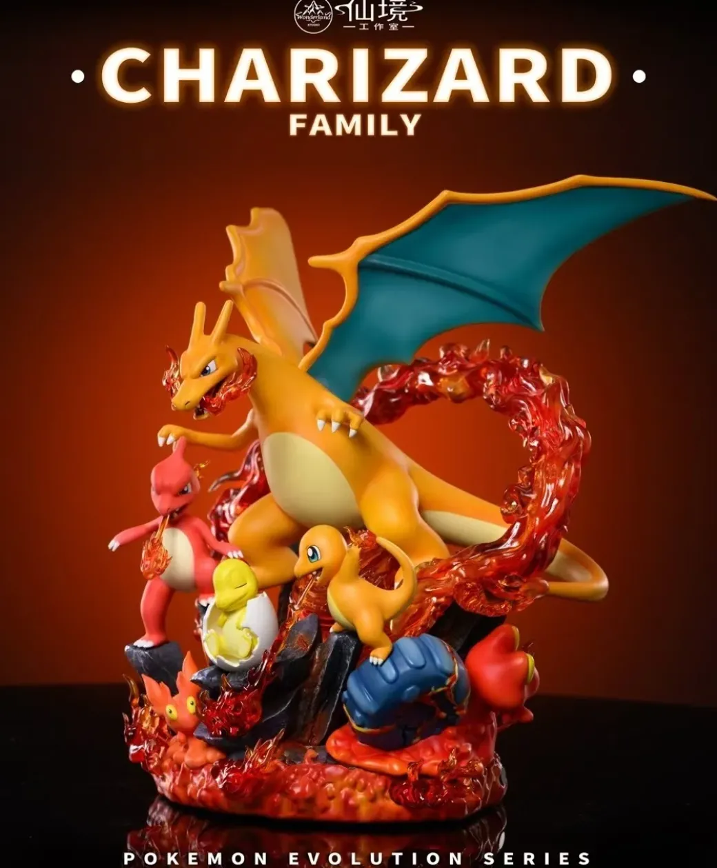 1/20 Scale World Zukan Pokemon Evolution Series 002 Charizard Family with LED - Pokemon Resin Statue - Fairyland Studio