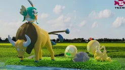 1/20 Scale World Zukan Rowlet Set & Tauros & Scraggy - Pokemon Resin Statue - TS Studios