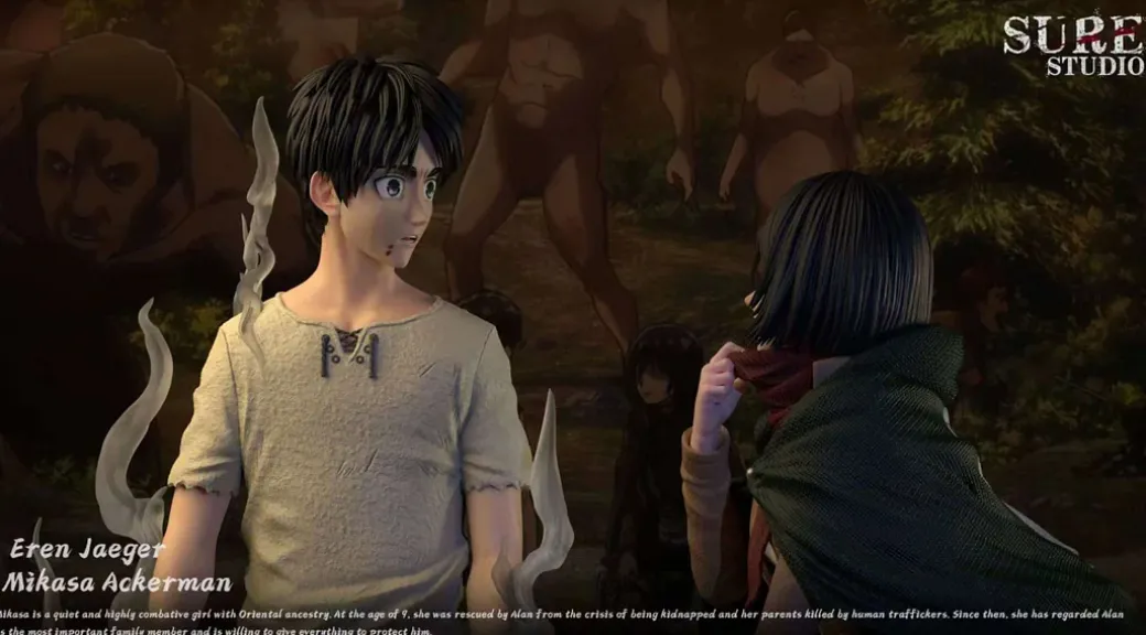 1/6 Scale Wrap Scarf 2.0 Eren Yeager & Mikasa Ackerman - Attack On Titan Resin Statue - Sure Studio