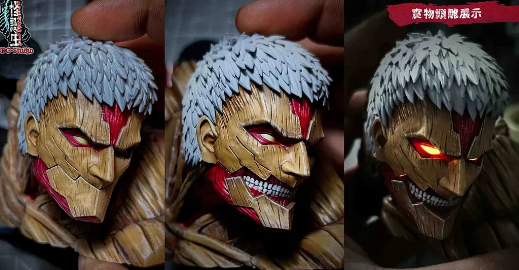 Armored Titan & Falco Grice's Jaw Titan Bust Statue With LED - Attack On Titan Resin Statue - GDC-Studio