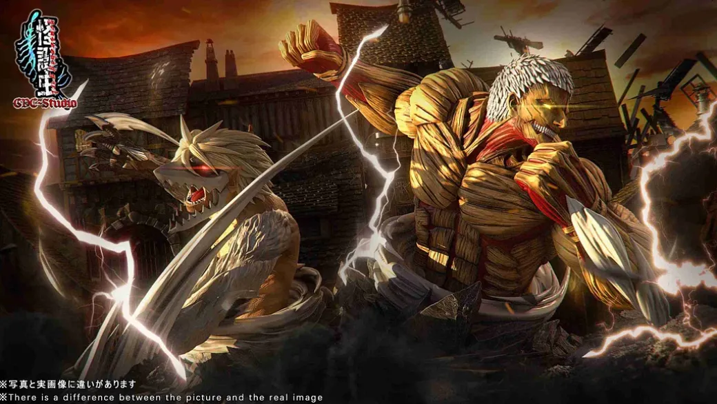 Armored Titan & Falco Grice's Jaw Titan Bust Statue With LED - Attack On Titan Resin Statue - GDC-Studio