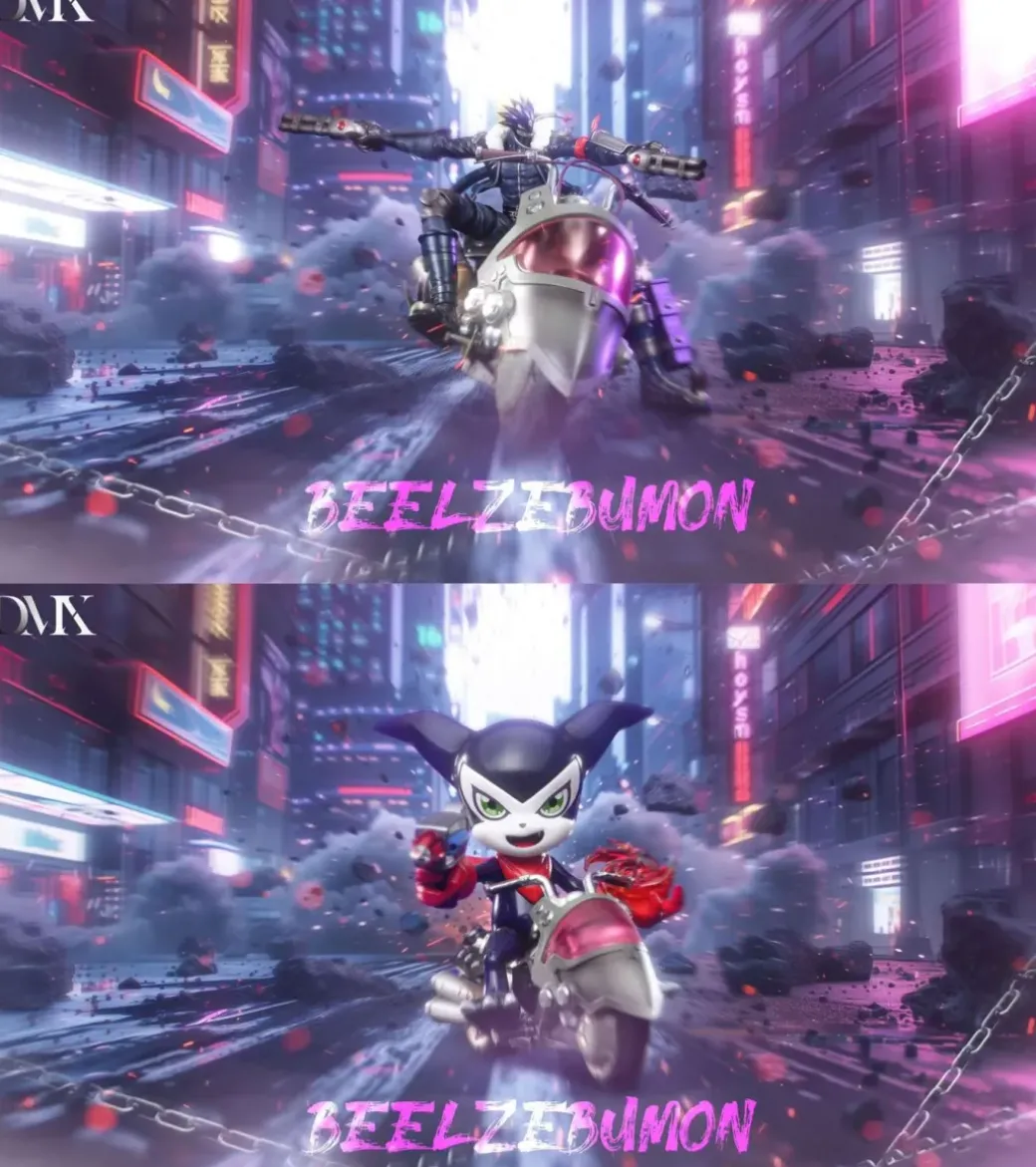 Beelzebumon with Motorcycle & Impmon with Motorcycle - Digimon Resin Statue - DMX Studios