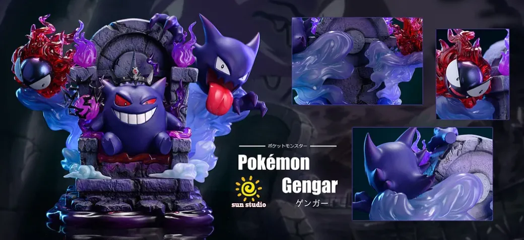 Big & 1/20 Scale World Zukan Throne Gengar Family - Pokemon Statue - sun Studio