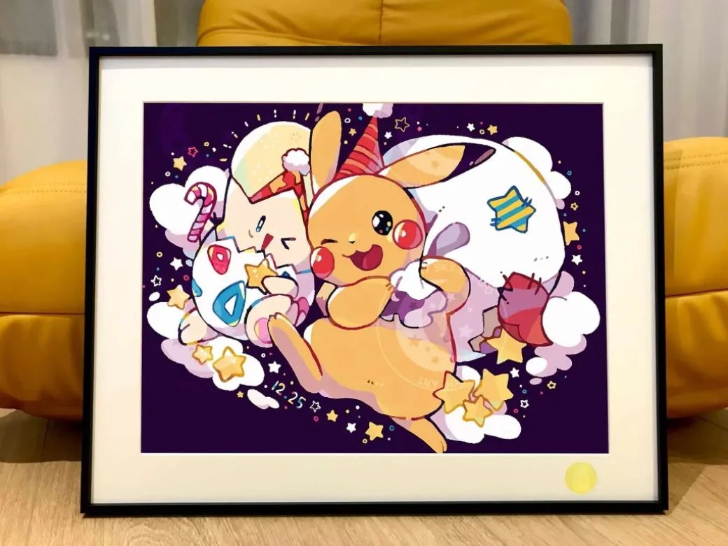 Christmas Pikachu & Togepi Decorative Painting - Pokemon - Xingkong Studio