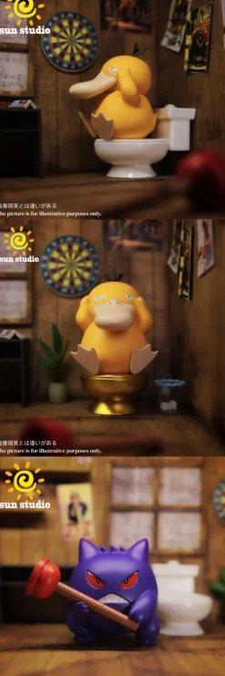 Constipated Psyduck & Unclogged Gengar - Pokemon Resin Statue - sun Studio
