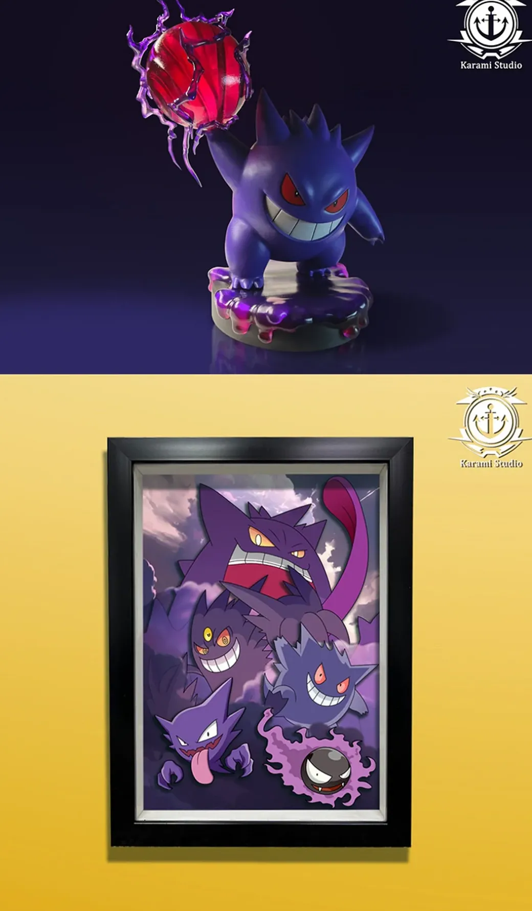 3D Decorative Paint of Gengar Family & Shadow Ball Gengar - Pokemon Resin Statue - Karami Studio