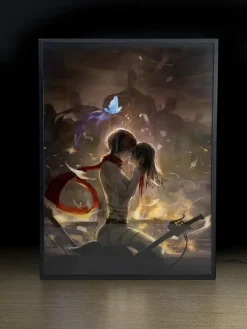 3D Decorative Paint of Light Guide Transformation Mikasa Ackerman & Eren Yeager Final Kiss with LED - Attack On Titan Decorative Painting - momo Studio
