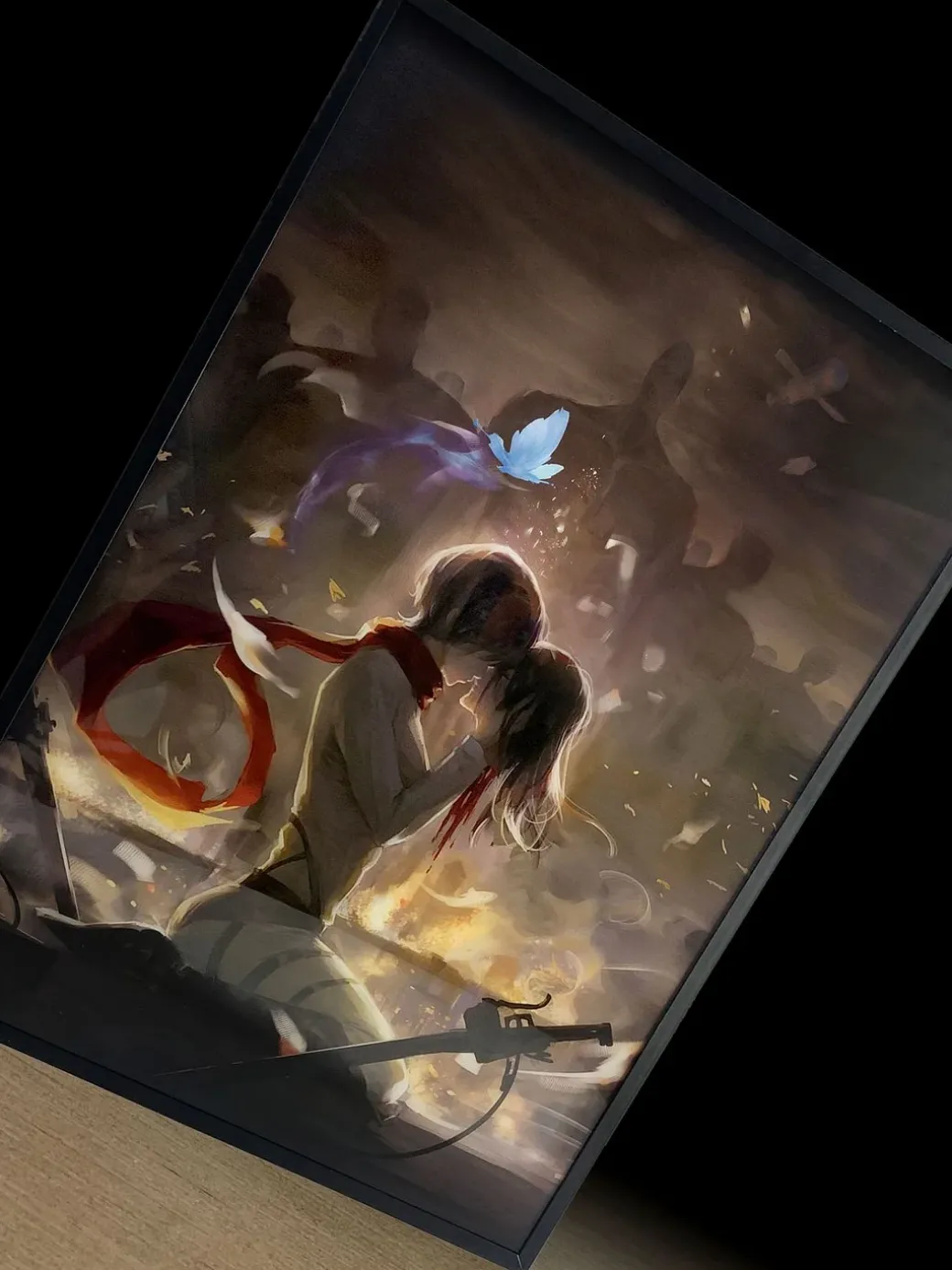 3D Decorative Paint of Light Guide Transformation Mikasa Ackerman & Eren Yeager Final Kiss with LED - Attack On Titan Decorative Painting - momo Studio
