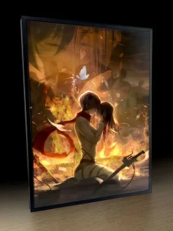 3D Decorative Paint of Light Guide Transformation Mikasa Ackerman & Eren Yeager Final Kiss with LED - Attack On Titan Decorative Painting - momo Studio