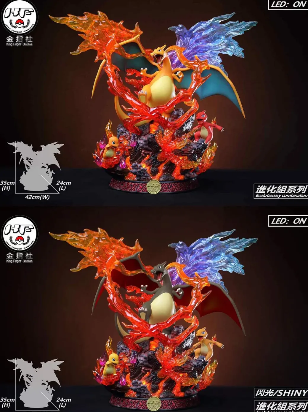 Evolution of Charizard Family with LED - Pokemon Resin Statue - King Finger Studios