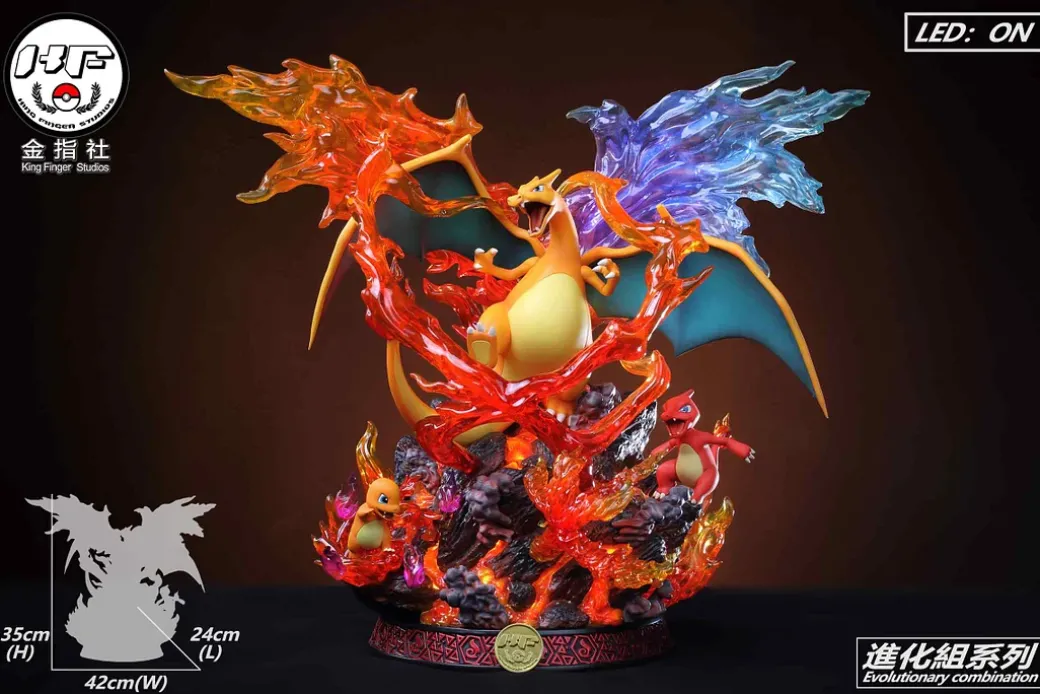 Evolution of Charizard Family with LED - Pokemon Resin Statue - King Finger Studios
