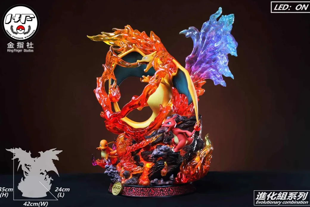 Evolution of Charizard Family with LED - Pokemon Resin Statue - King Finger Studios