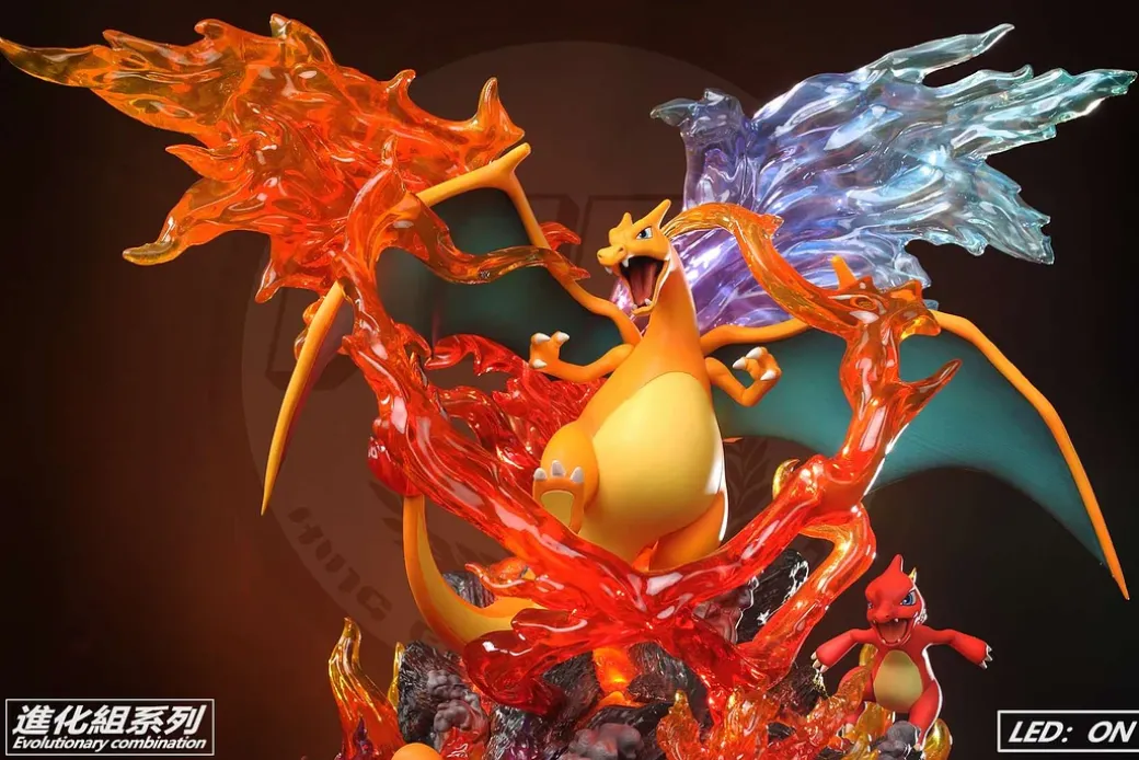 Evolution of Charizard Family with LED - Pokemon Resin Statue - King Finger Studios
