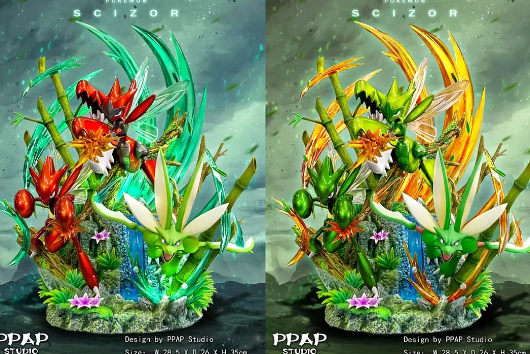 Evolution Series Scizor Family with LED - Pokemon Resin Statue - PPAP Studios