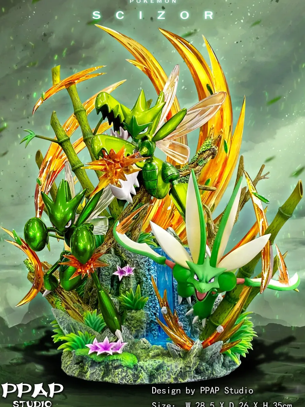 Evolution Series Scizor Family with LED - Pokemon Resin Statue - PPAP Studios