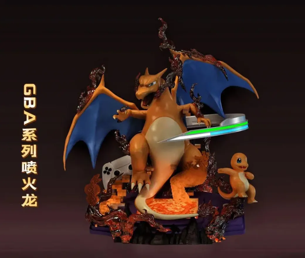 Game Boy Advance (GBA) Series Pixelated Charizard with LED - Pokemon Resin Statue - PM-Studios