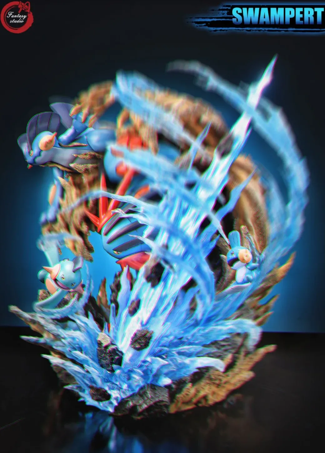 GX Evolution Series Swampert Family with LED - Pokemon Resin Statue - Fantasy Studios