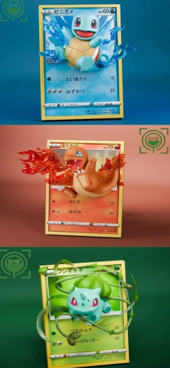 Kanto Starter Pokemon Coming Out From Pokemon Card - Pokemon Resin Statue - GEISHA Studio