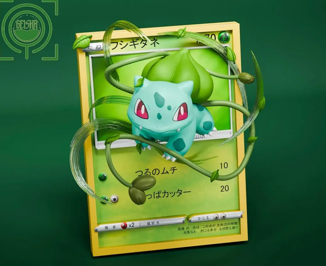 Kanto Starter Pokemon Coming Out From Pokemon Card - Pokemon Resin Statue - GEISHA Studio