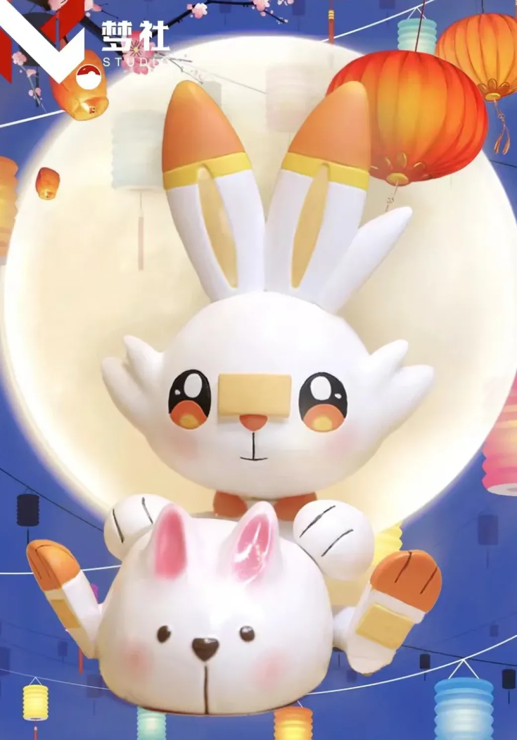 Lantern Festival Scorbunny - Pokemon Resin Statue - MengShe Studio