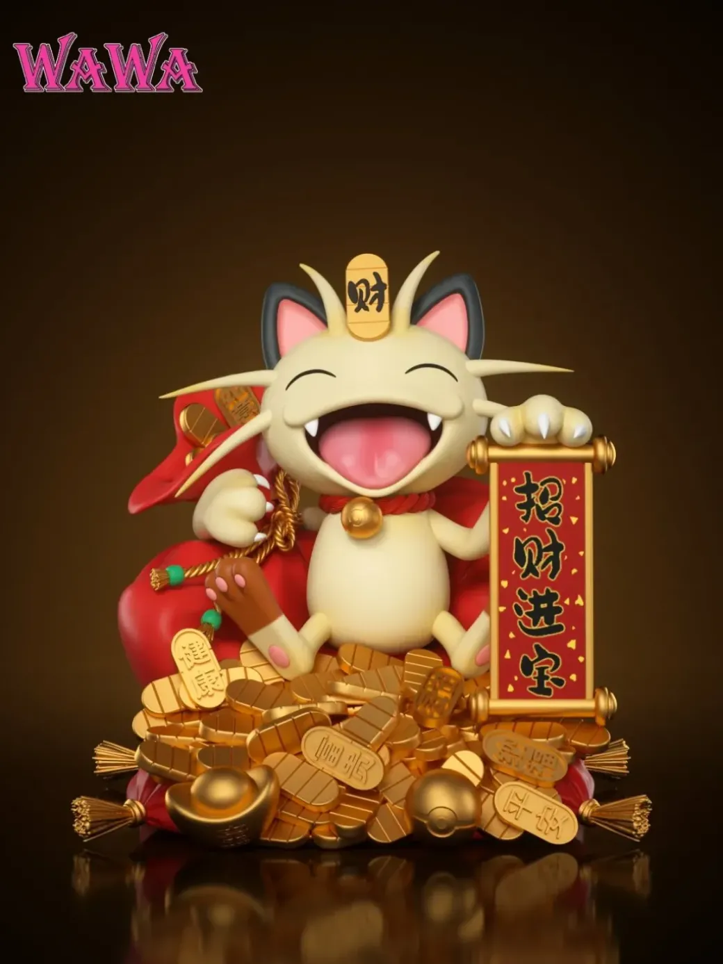 Lucky Meowth 2.0 with LED - Pokemon Resin Statue - WAWA Studio
