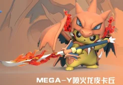 Mega Charizard X & Mega Charizard Y Cosplay Pikachu - Pokemon Resin Statue - ECHO_Studio