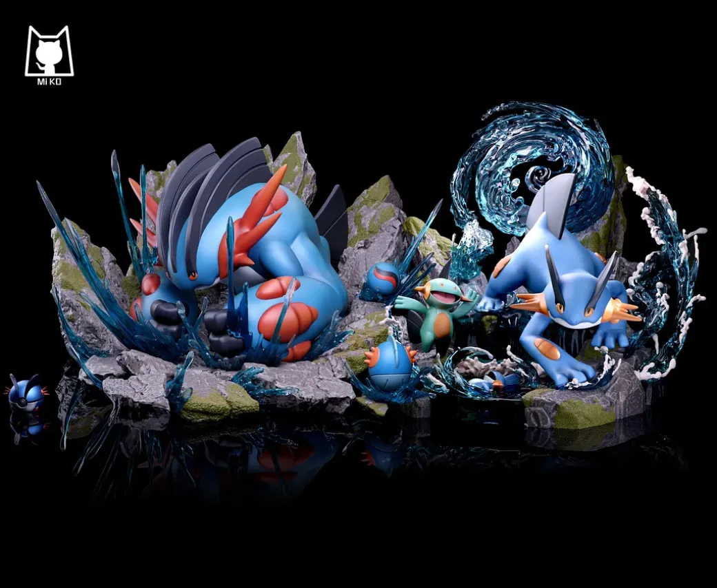 Mega Swampert & Swampert Pokeball & Mudkip Pokeball - Pokemon Resin Statue - MiKo Studio
