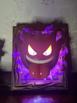 Mischief Gengar Scene & Wall Hanging with LED - Pokemon Resin Statue - sun Studio